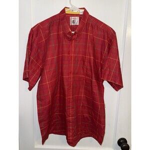 Chauvin Mens L Red Plaid Short Sleeve Button Up Shirt